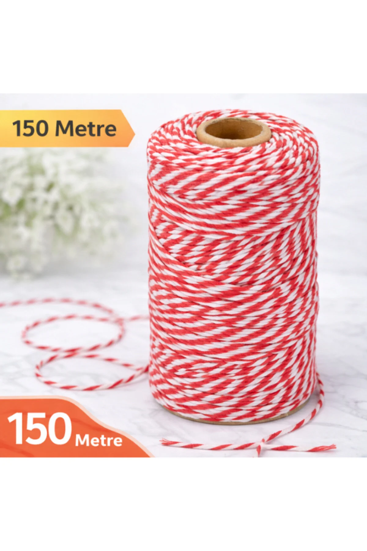 150 Metre Kırmızı Beyaz Paketleme İpi- Hediye Paketleme İpi-Marteniçka İpi-1 Adet