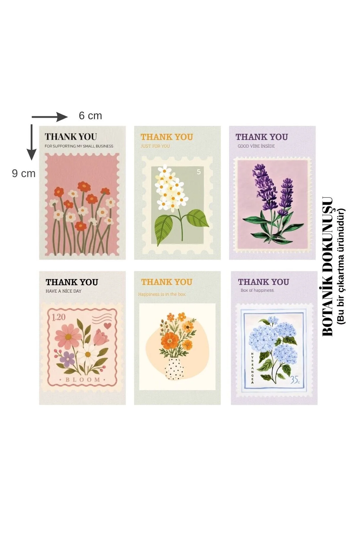 Thank You Sticker 6’lı Set | Çiçekli Paketleme ve Kutu Etiketi-Botanik Dokunuşu Serisi