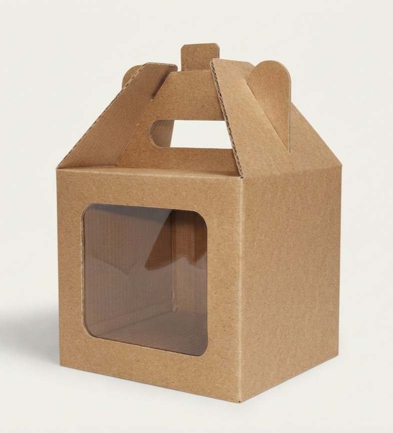 13x13x12 cm Kraft Asetat Pencereli Karton Kutu– Hediye, Kupa, Mum, Kurabiye ve Çikolata Kutusu-10 Adet